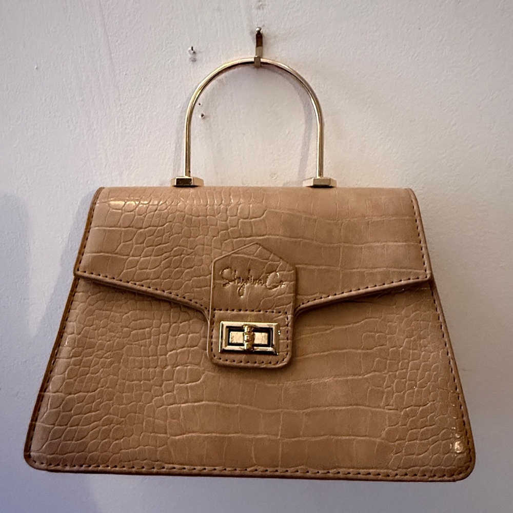 Croc-Embossed Tan Handbag